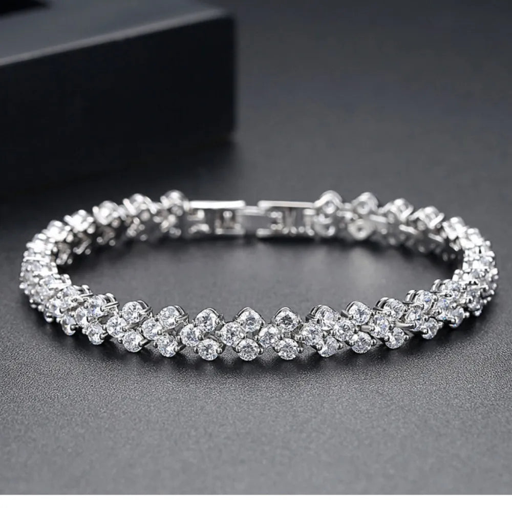 Luxury Jewelry for Women Roma Silver Color Charm Bracelet for Women Cubic Zirconia Crystal Bracelet Valentines Day Gift Wedding