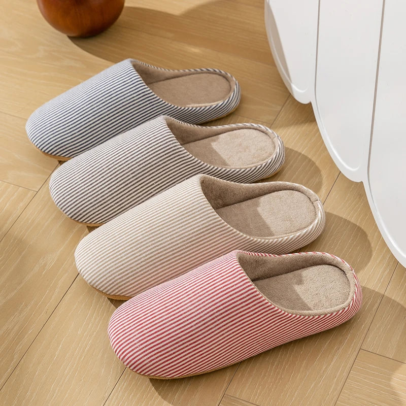 Unisex Home Slippers Soft Fur Slippers Warm Indoor Flat Slides Nonslip Couples Shoes Bedroom Light Slience Flats Autumn&Spring