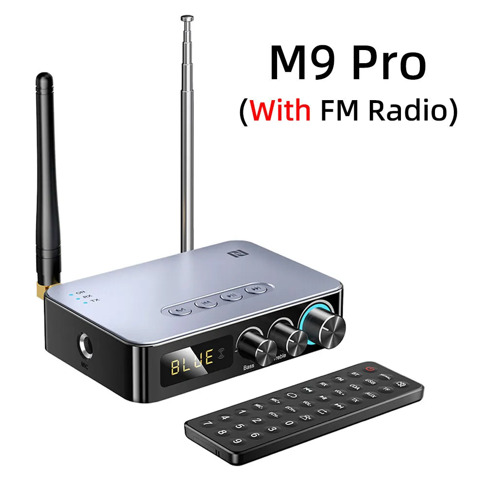 M9Pro Bluetooth Audio Receiver Transmitter DSP Wireless Adapter NFC/RCA/3.5mm AUX/TF/USB U-Disk/6.5 Mic Karaoke/Coaxial/FM Radio