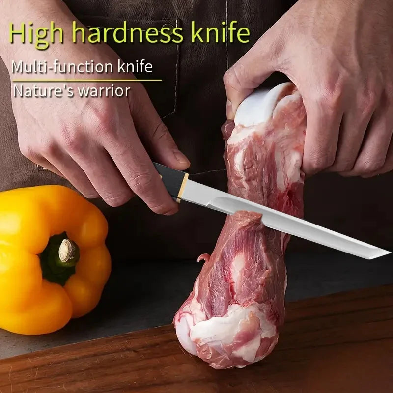 2024Forged Boning Meat Cleaver Knife Stainless Steel Mongolian Kitchen Hand Meat Fruit Knife Roasted Lamb Steak Knife with Cover