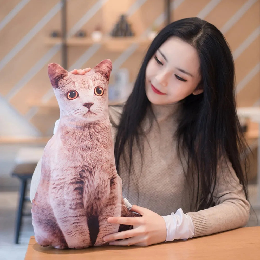 Plush Realistic 3D Cat Doll Cartoon Stuffed Simulation Cat Plushie Pillow Kawaii Soft Plush Animals Toy Cushion for Kids Girls