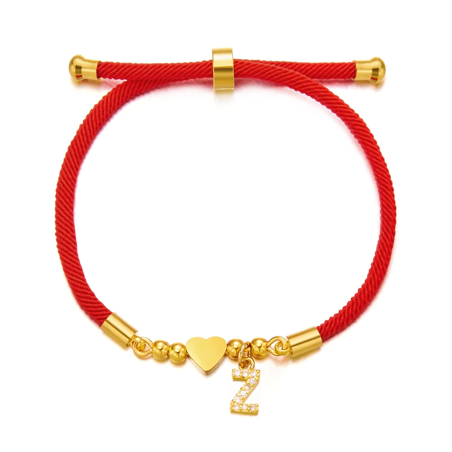 Stainless Steel Gold Color A-Z Heart Initial Letter Bracelet for Women Lucky Red Adjustable Rope Bracelet Charm Jewelry Gift