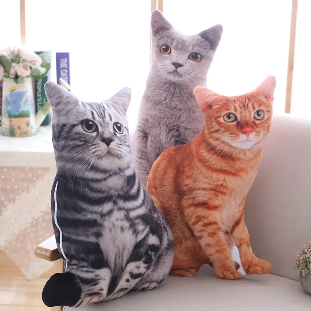 Plush Realistic 3D Cat Doll Cartoon Stuffed Simulation Cat Plushie Pillow Kawaii Soft Plush Animals Toy Cushion for Kids Girls