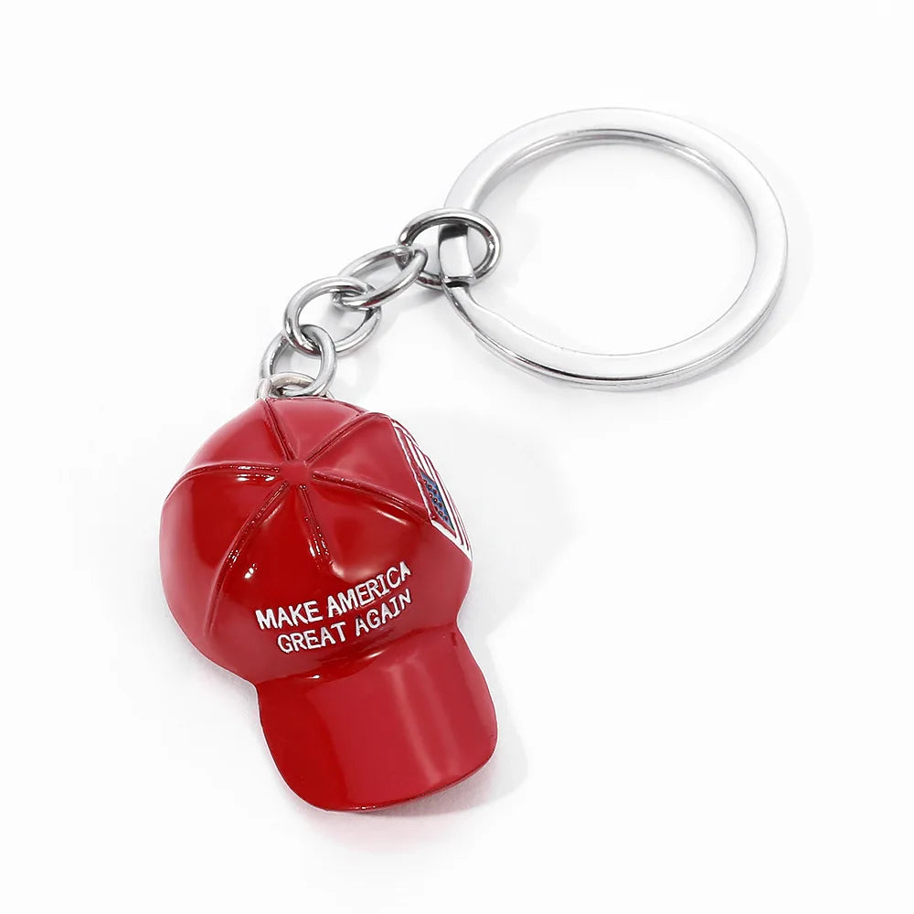 5Pcs Red Baseball Cap Keychain USA Flag Key Ring American Hat Keychain For Car And Keys Trump MAGA Hat Keyrings