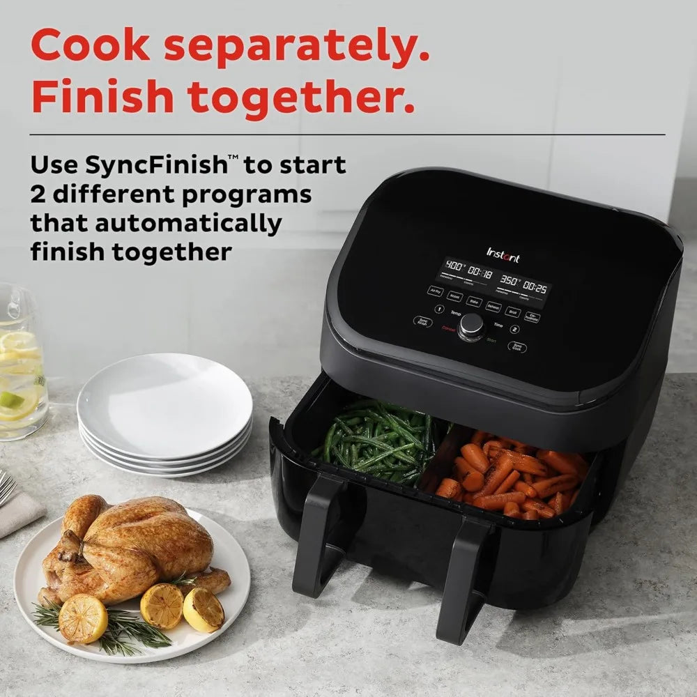 9QT Air Fryer, 8-in-1 Functions with Technology, Crisps, Broils, Bakes, Roasts, Dehydrates, Reheats at Same