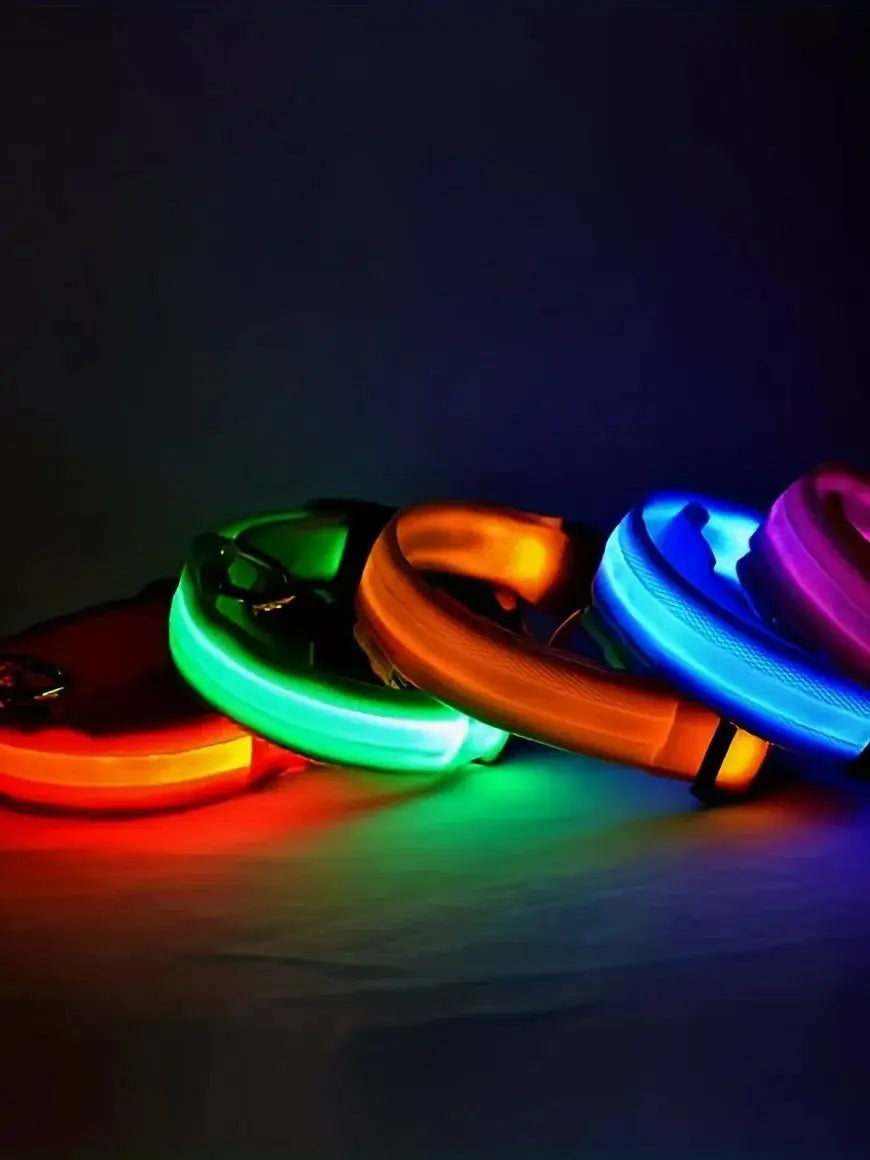 Reflective LED Dog Collar for Night Safety - Durable, Geometric Patterned, Battery-Powered, Ideal for Small/Medium Breeds