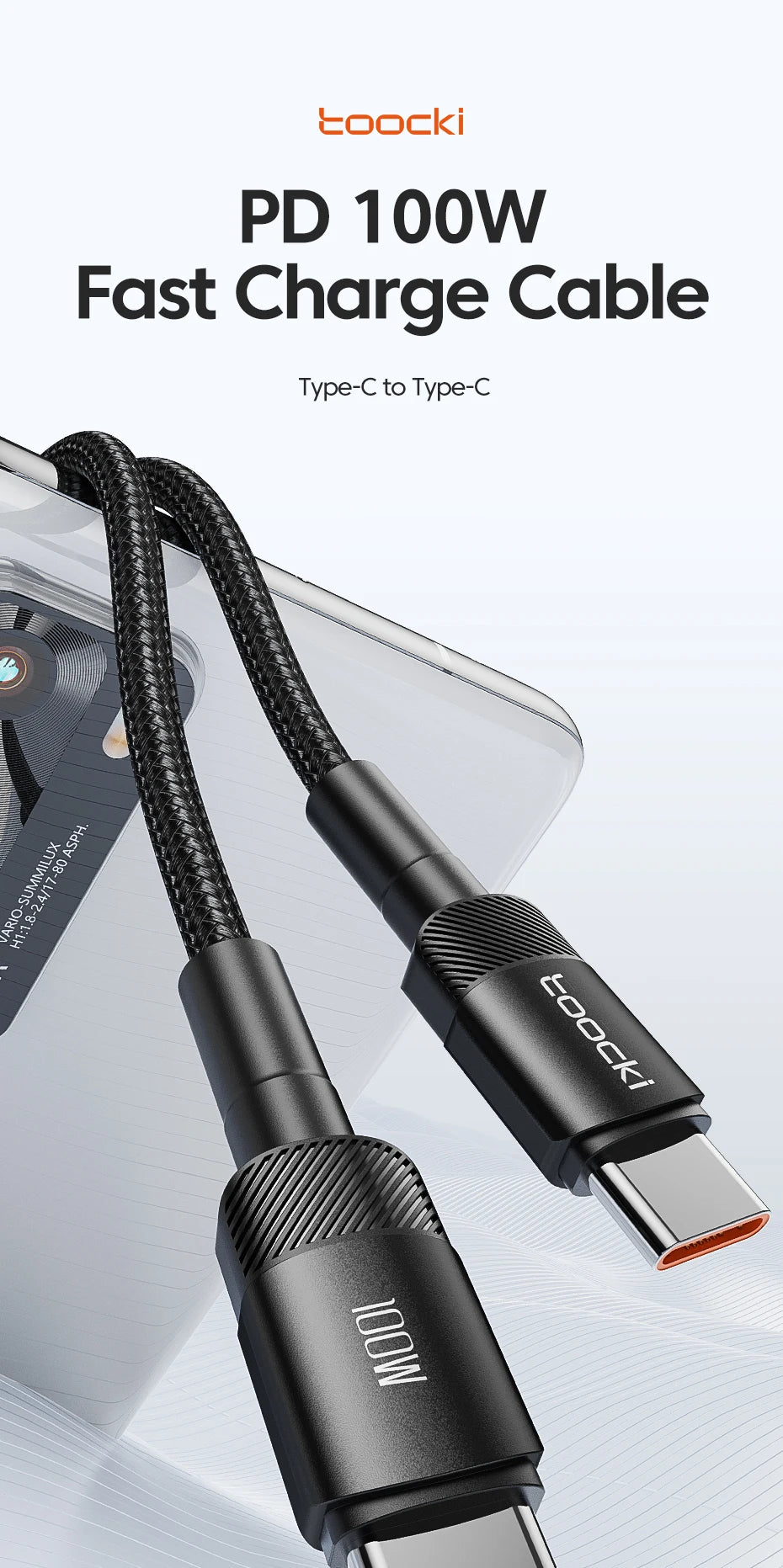 Toocki 100W Type C to USB C Cable PD 3.0 Quick Charge 4.0 Fast Charging Type C to Type C for iPhone 15 Macbook Samsung Xiaomi