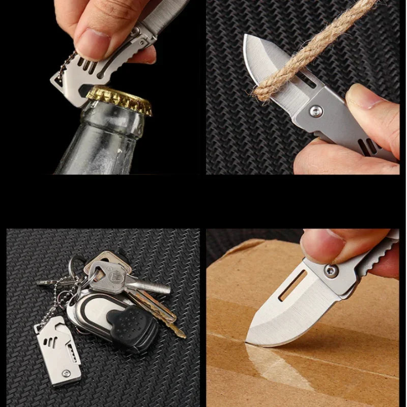 New Mini Outdoor Folding Steel Knife Portable Bottle Opener Sharp Cutting Tool High Hardness Camping Survival Tool D2 Hanger