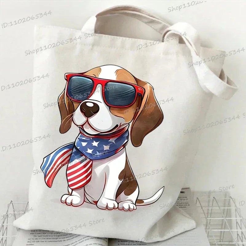 3D Animals Dog Print Shoulder Bag Women Men Cartoon Dog Tote Bags Student Casual Large-capacity Shopping Harajuku Canvas Handbag