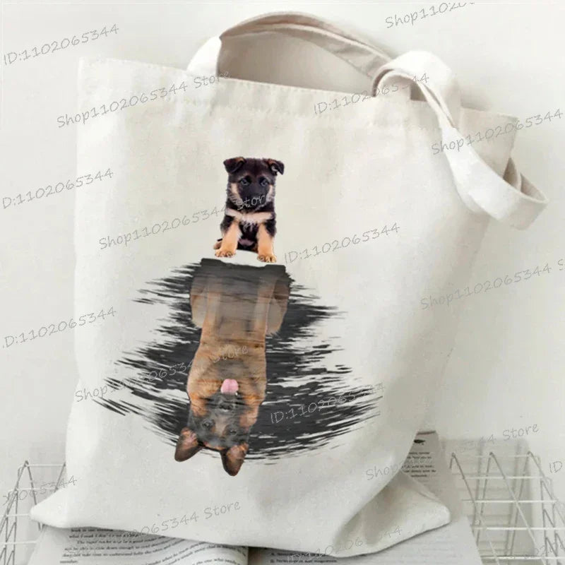 3D Animals Dog Print Shoulder Bag Women Men Cartoon Dog Tote Bags Student Casual Large-capacity Shopping Harajuku Canvas Handbag