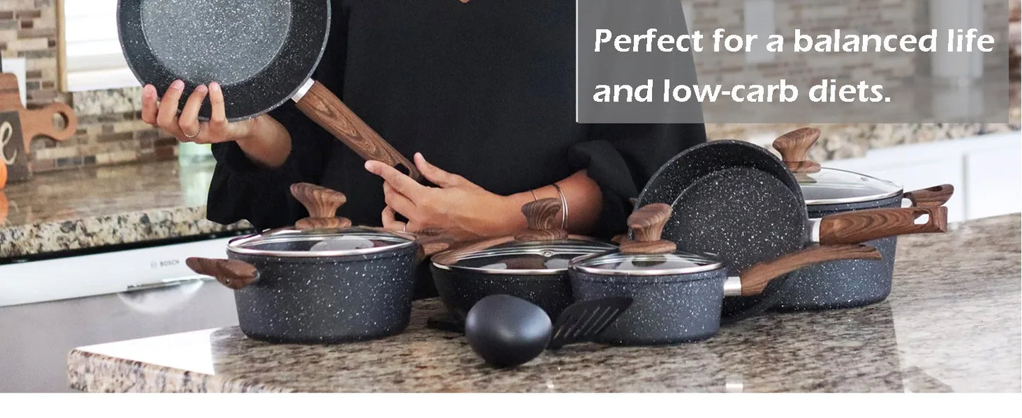 Induction Cookware Sets - 12 Piece Cooking Pan Set, Granite Nonstick Pots and Pans Set