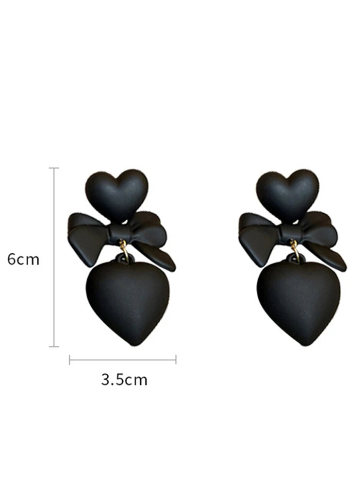 Retro Black Heart Earrings For Women Bowknot Love Drop Earrings Vintage Female Party Ear Jewelry Valentine Day Gifts Wholesale