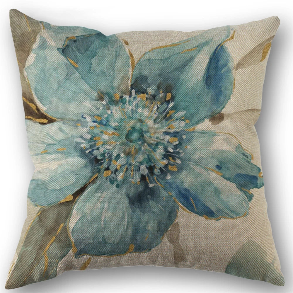 Car Sofa Cushion Pillow Pillowcase Square Pillow Pillowcase Blue Flower Printing Decoration Home Seat Pillowcase 45cm*45cm