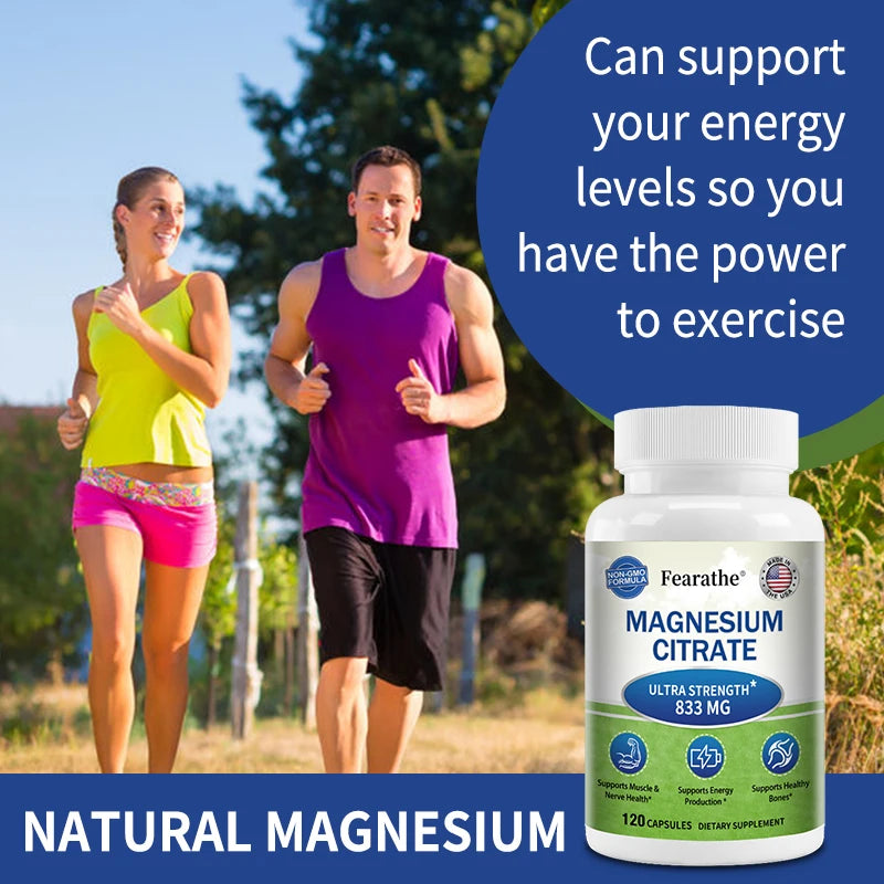 Magnesium Citrate Supplement - Maximum Strength Vegetarian, Supports Muscles, Heart, Bones, Energy, Nervous System, Joints