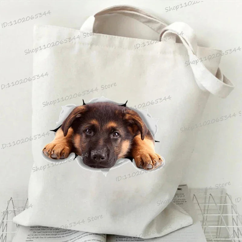 3D Animals Dog Print Shoulder Bag Women Men Cartoon Dog Tote Bags Student Casual Large-capacity Shopping Harajuku Canvas Handbag