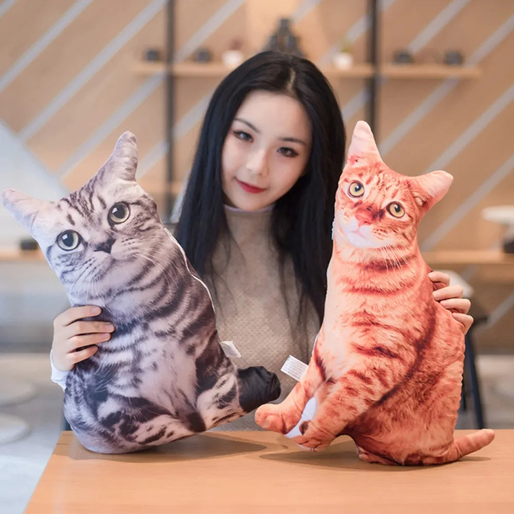 Plush Realistic 3D Cat Doll Cartoon Stuffed Simulation Cat Plushie Pillow Kawaii Soft Plush Animals Toy Cushion for Kids Girls