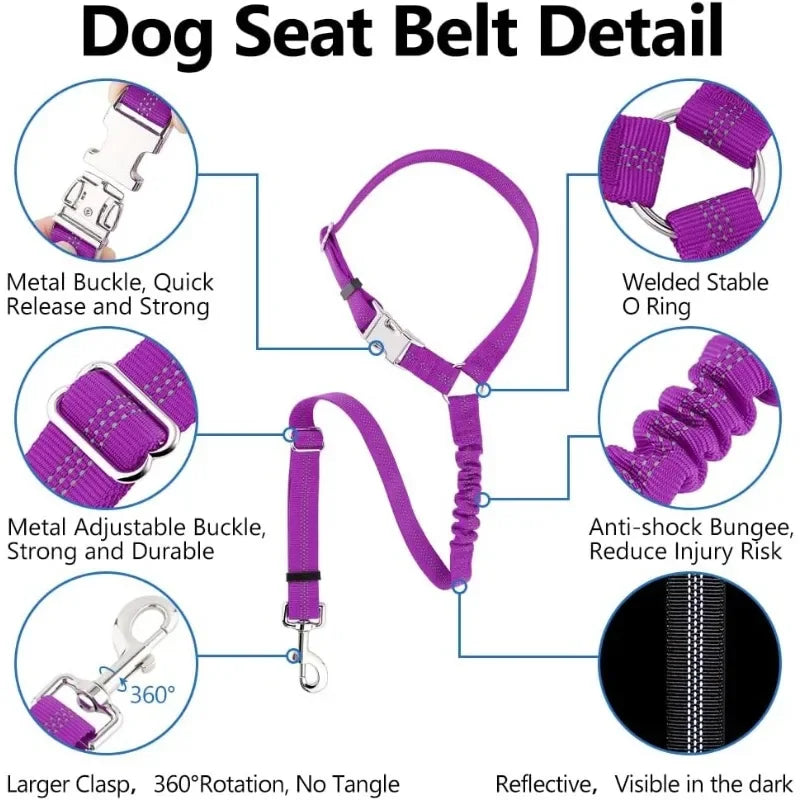 Vehicle Seatbelt Harness Pet Dog Seat Belt for Car Headrest with Elastic Bungee for Safety for Small Medium Large Dogs and Cats