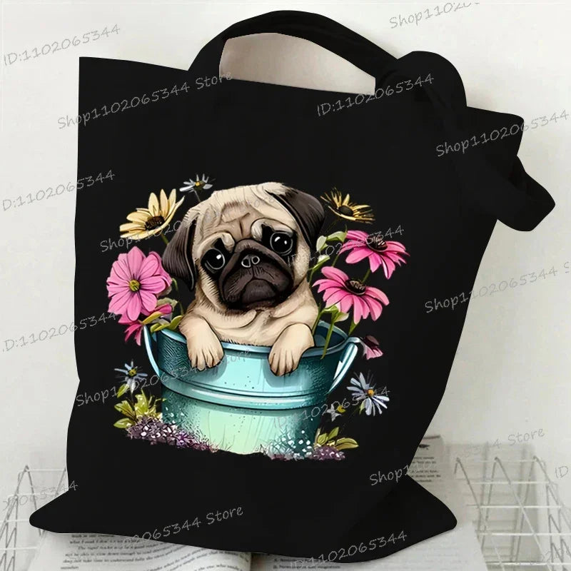 3D Animals Dog Print Shoulder Bag Women Men Cartoon Dog Tote Bags Student Casual Large-capacity Shopping Harajuku Canvas Handbag