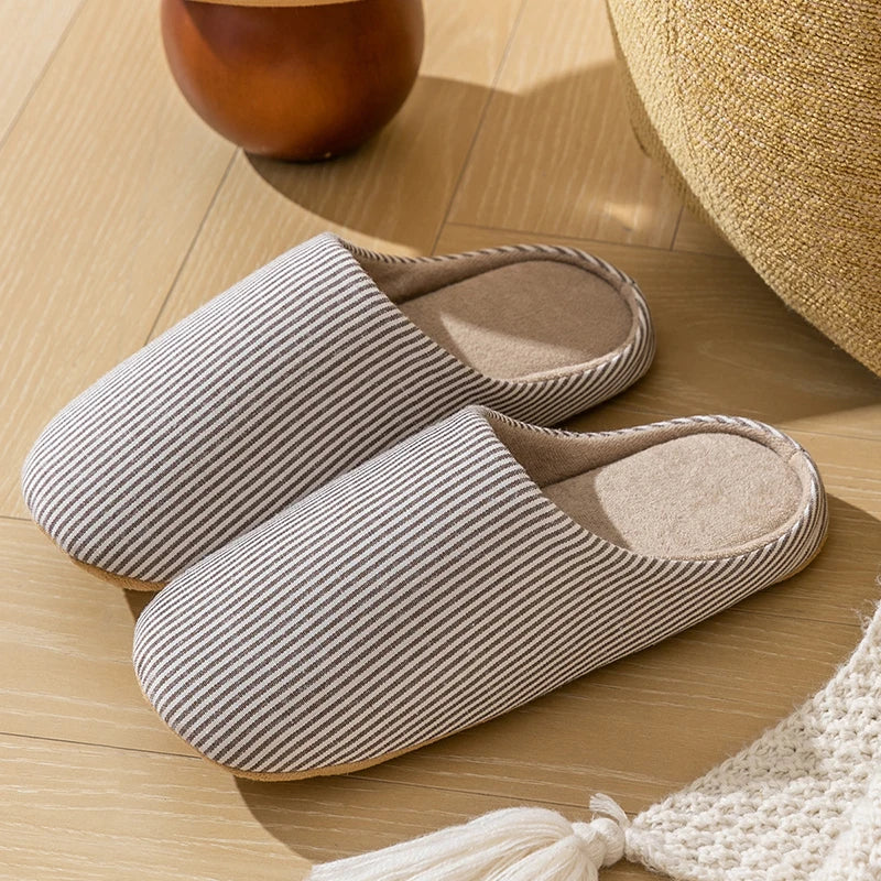 Unisex Home Slippers Soft Fur Slippers Warm Indoor Flat Slides Nonslip Couples Shoes Bedroom Light Slience Flats Autumn&Spring