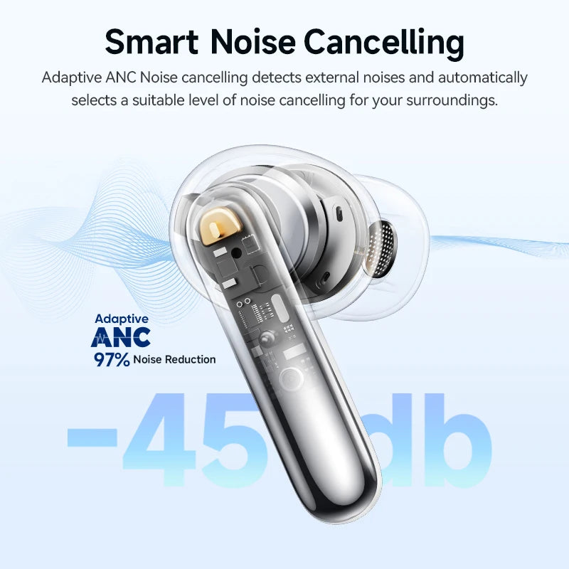 QCY Melobuds N50 Wireless Earphones ANC 6 Mics AI Call Earbuds Bluetooth 5.4 Dual Connection Headphone Transparent Mode