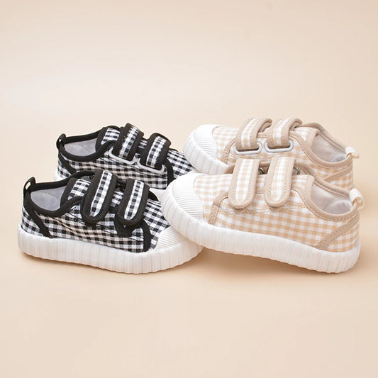 Boys and Girls Plaid Canvas Children's Shoes Casual Low Top Soft Soles for Small Kids Sneakers ED7017