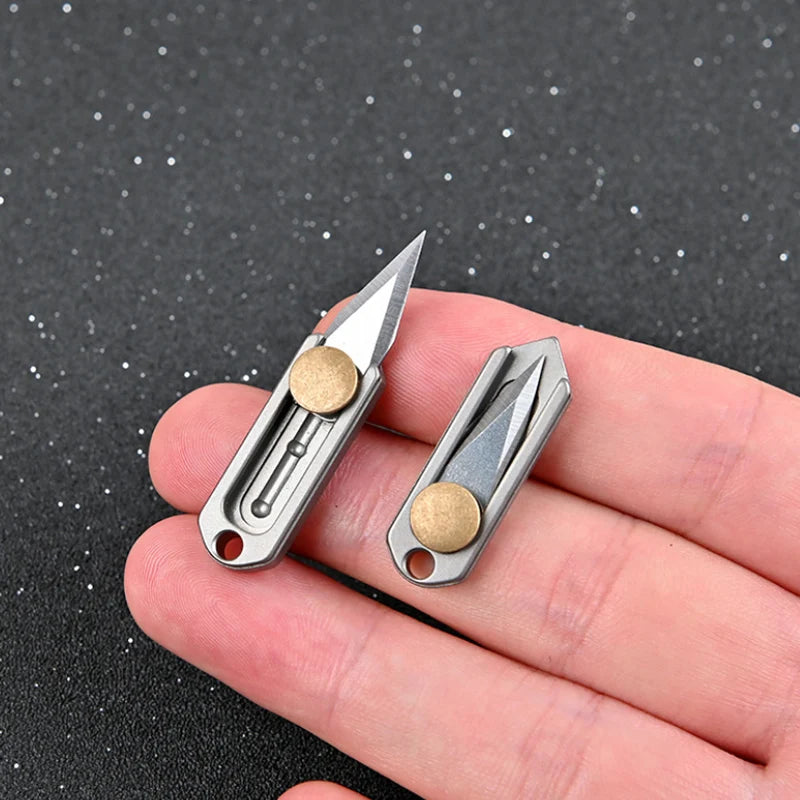 pure titanium Mini Knife Sharp Demolition Express Knife Portable EDC Keychain Pendant Pocket Push-pull Open Box Knife