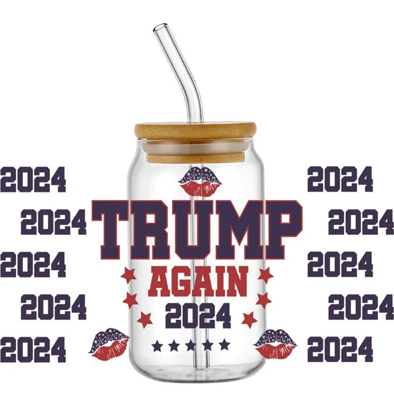 2024 Trump MAGA DIY Decals 3D transfers uvdtf crystal stickers 16oz uv dtf cup wraps for Libbey Glasses