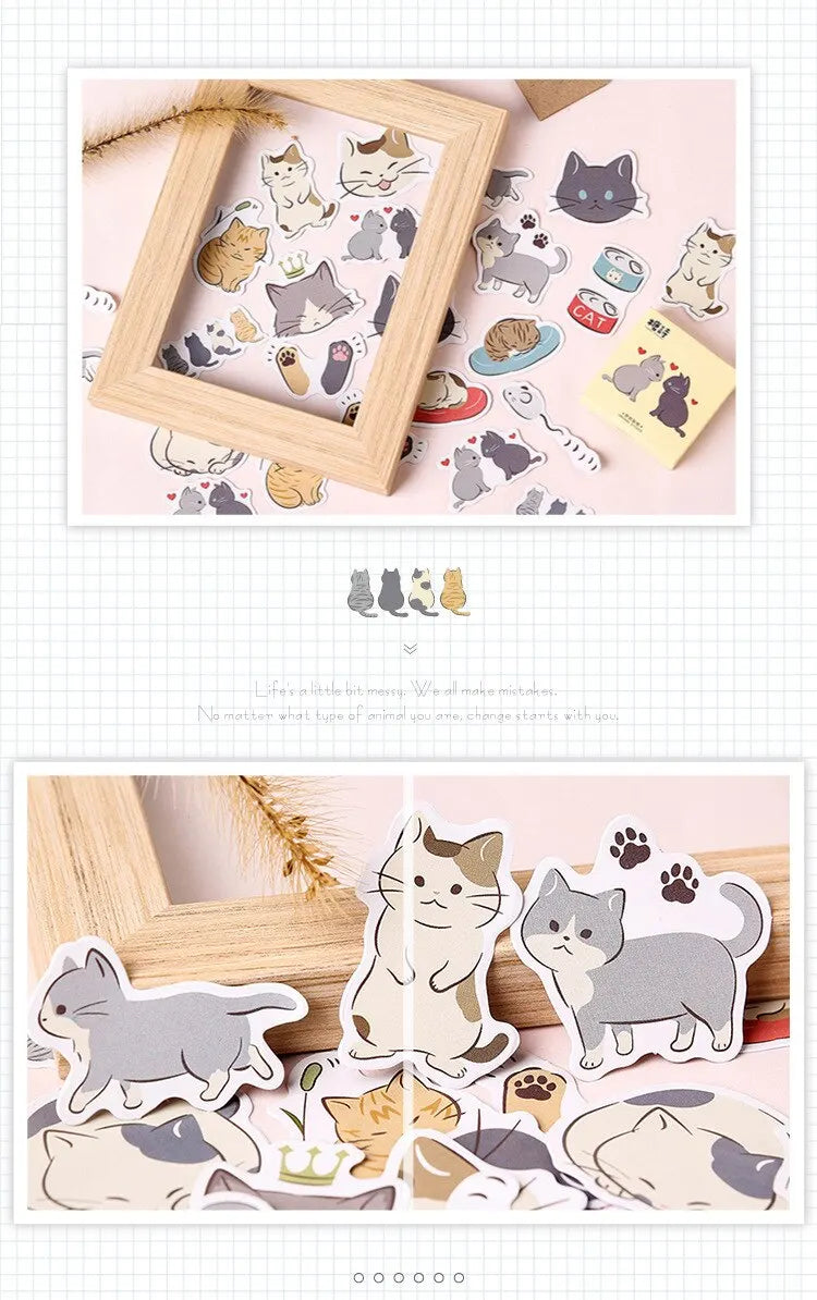 45pcs Puddle Cat Diary Handbook Photo Album Water Cup Mobile Phone Decorative Sticker Self Adhesive Diy Decorative Sticker