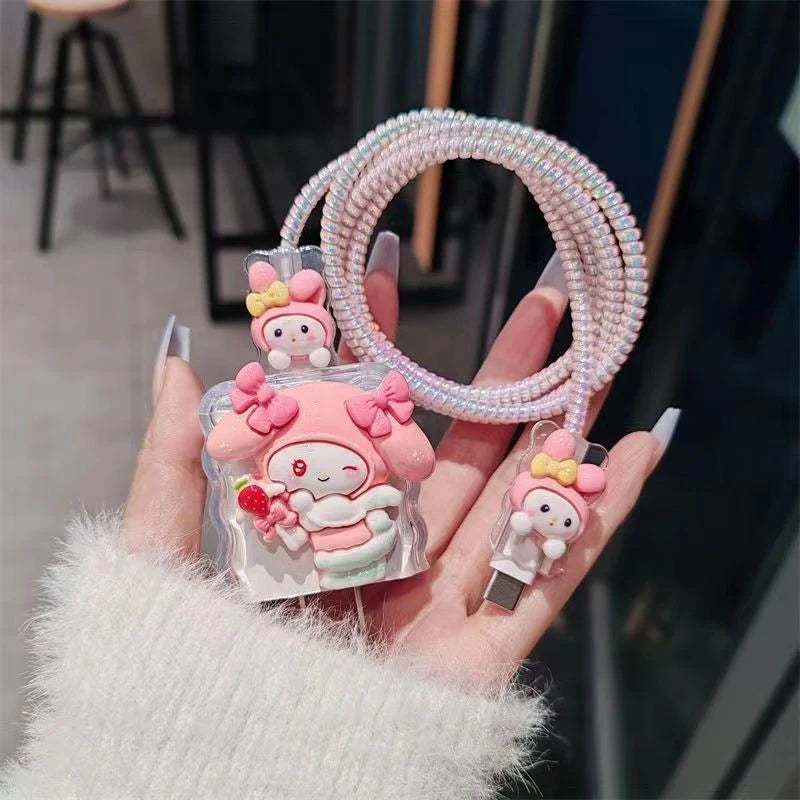 Hello Kitty Kuromi Charger Data Cable Case Protector And Winding Kit For Apple 18W 20W Fast Charger Adapter Phone Charger Case