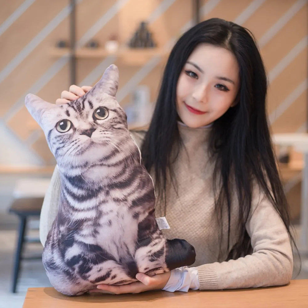 Plush Realistic 3D Cat Doll Cartoon Stuffed Simulation Cat Plushie Pillow Kawaii Soft Plush Animals Toy Cushion for Kids Girls