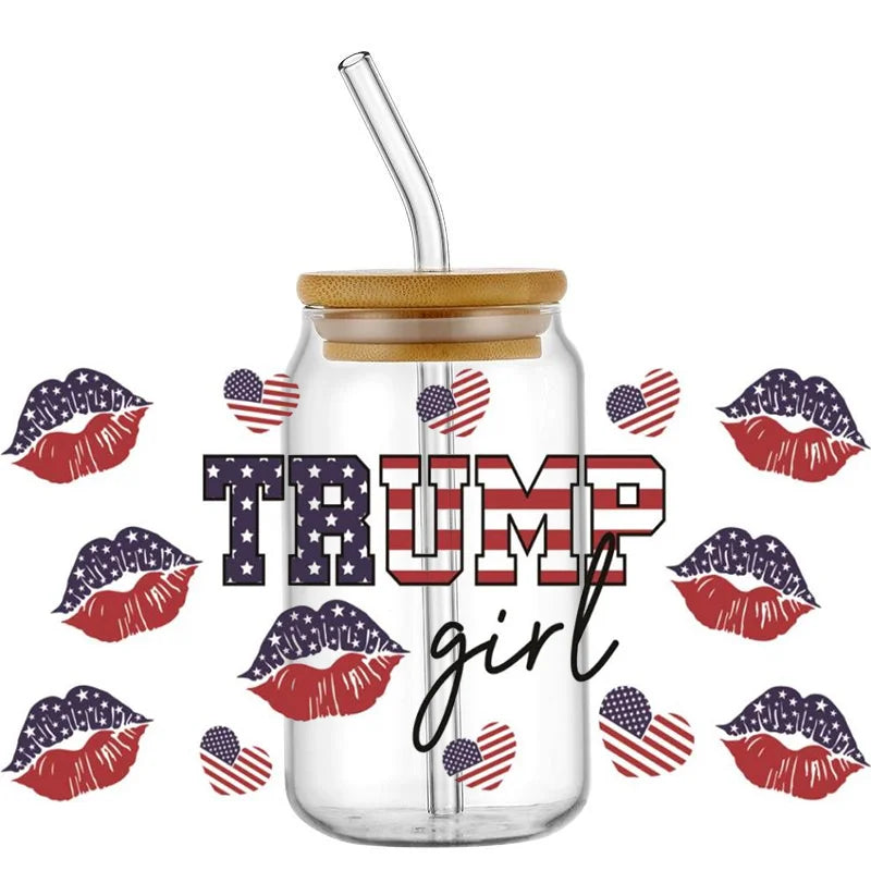 2024 Trump MAGA DIY Decals 3D transfers uvdtf crystal stickers 16oz uv dtf cup wraps for Libbey Glasses