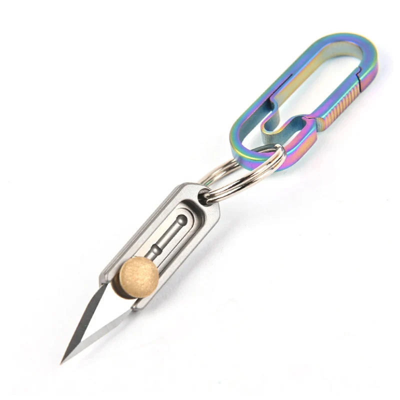 pure titanium Mini Knife Sharp Demolition Express Knife Portable EDC Keychain Pendant Pocket Push-pull Open Box Knife