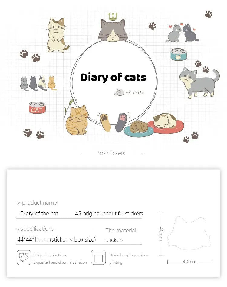 45pcs Puddle Cat Diary Handbook Photo Album Water Cup Mobile Phone Decorative Sticker Self Adhesive Diy Decorative Sticker