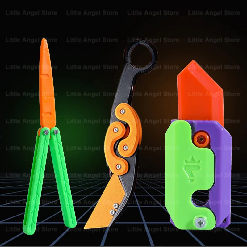 New 3D Printed Gravity Claw Knife Toy Stress Relief Butterfly Fidget Hand Gripper Sensory Toy Folding Claw Knife Radish for Gift