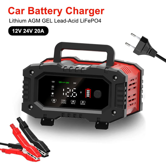 Smart Charger Car Motorcycle Battery Charger Fully Automatic 12V/24V Lithium AGM GEL Lead-Acid LiFePO4 Battery Chargers 20A/10A