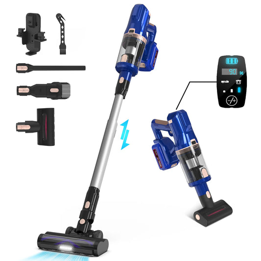 Cordless Vacuum Cleaner, 300W 30kPa Stick Vacuum with LED Display 4000mAh Battery, Powerful Vacuum Cleaner up to 60mins Runtime