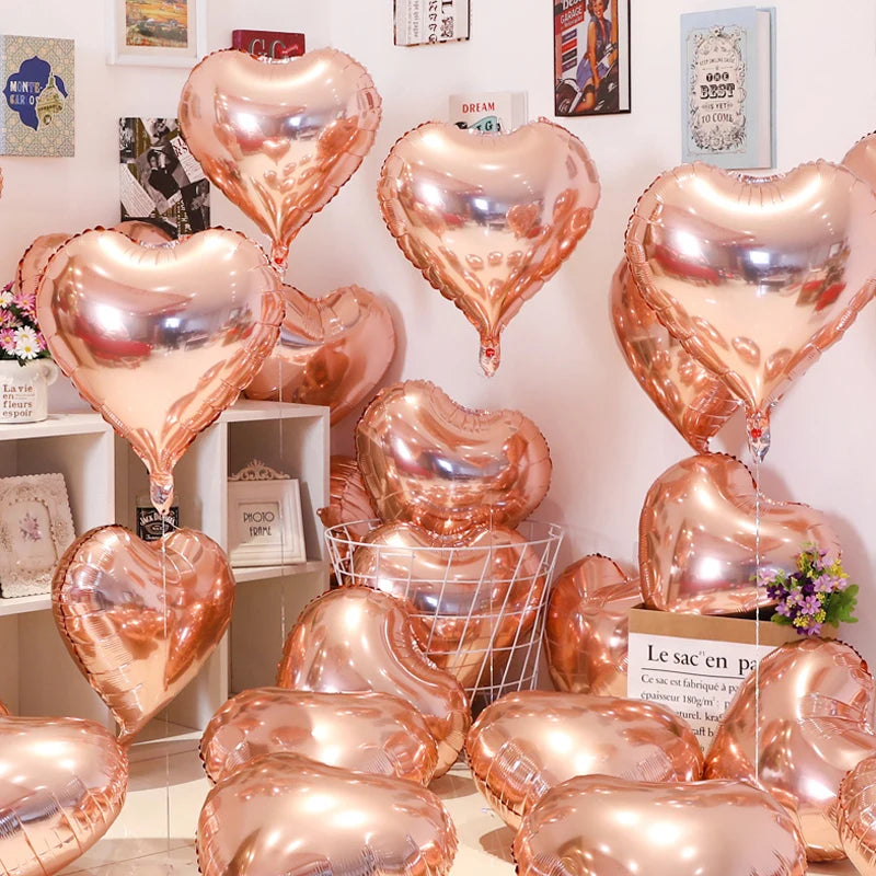 10pcs 18inch Rose Gold Red Pink Love Heart Foil Balloons Valentines Wedding Decoration Helium Balloon Birthday Party Supplies