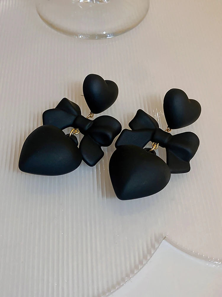 Retro Black Heart Earrings For Women Bowknot Love Drop Earrings Vintage Female Party Ear Jewelry Valentine Day Gifts Wholesale