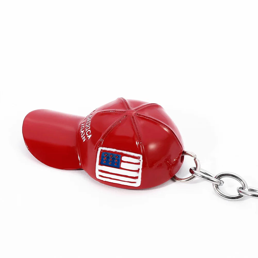 5Pcs Red Baseball Cap Keychain USA Flag Key Ring American Hat Keychain For Car And Keys Trump MAGA Hat Keyrings