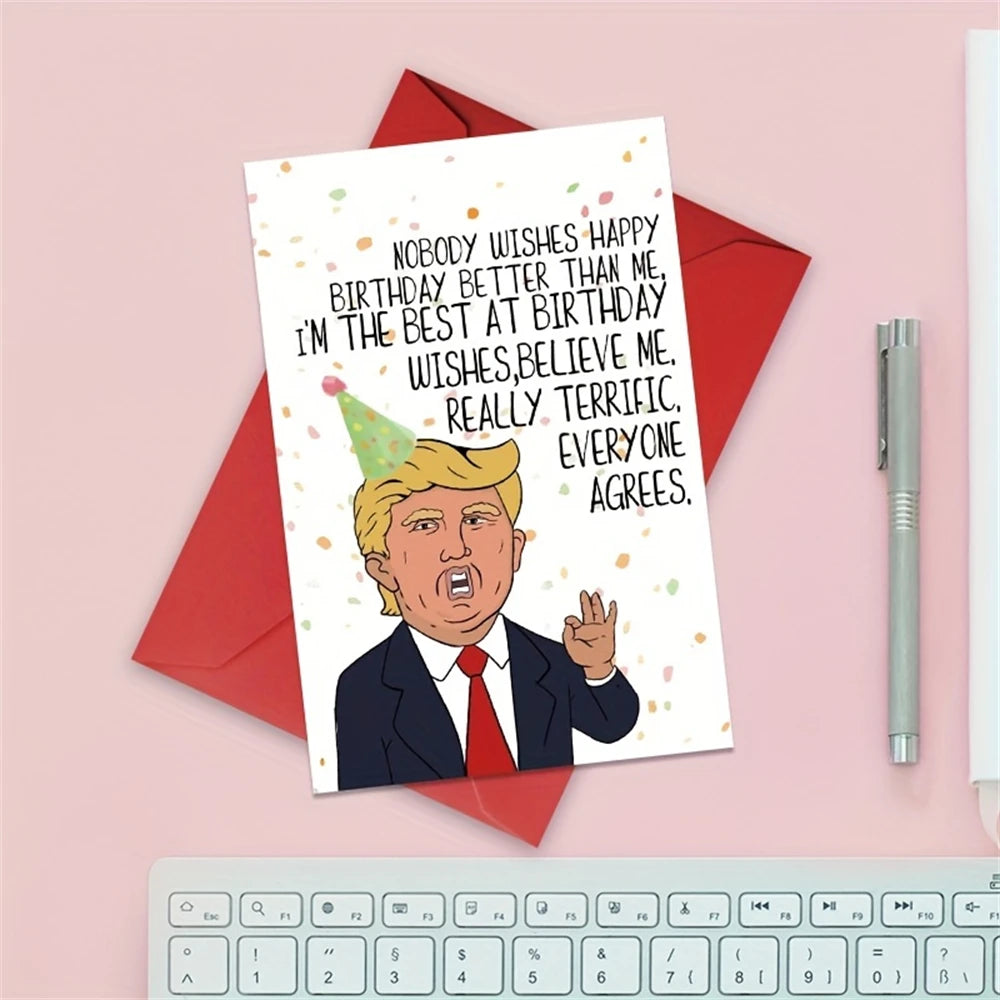 1pc，Hilarious Trump Happy Birthday Card for Him Her, Funny Donald Birthday Card Gift for Husband Wife Boyfriend Girlfriend, Cute