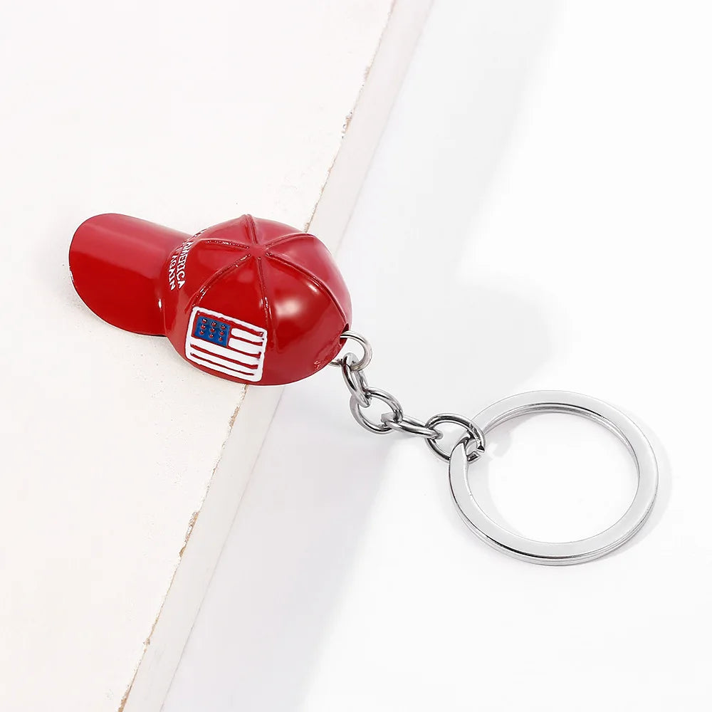 5Pcs Red Baseball Cap Keychain USA Flag Key Ring American Hat Keychain For Car And Keys Trump MAGA Hat Keyrings