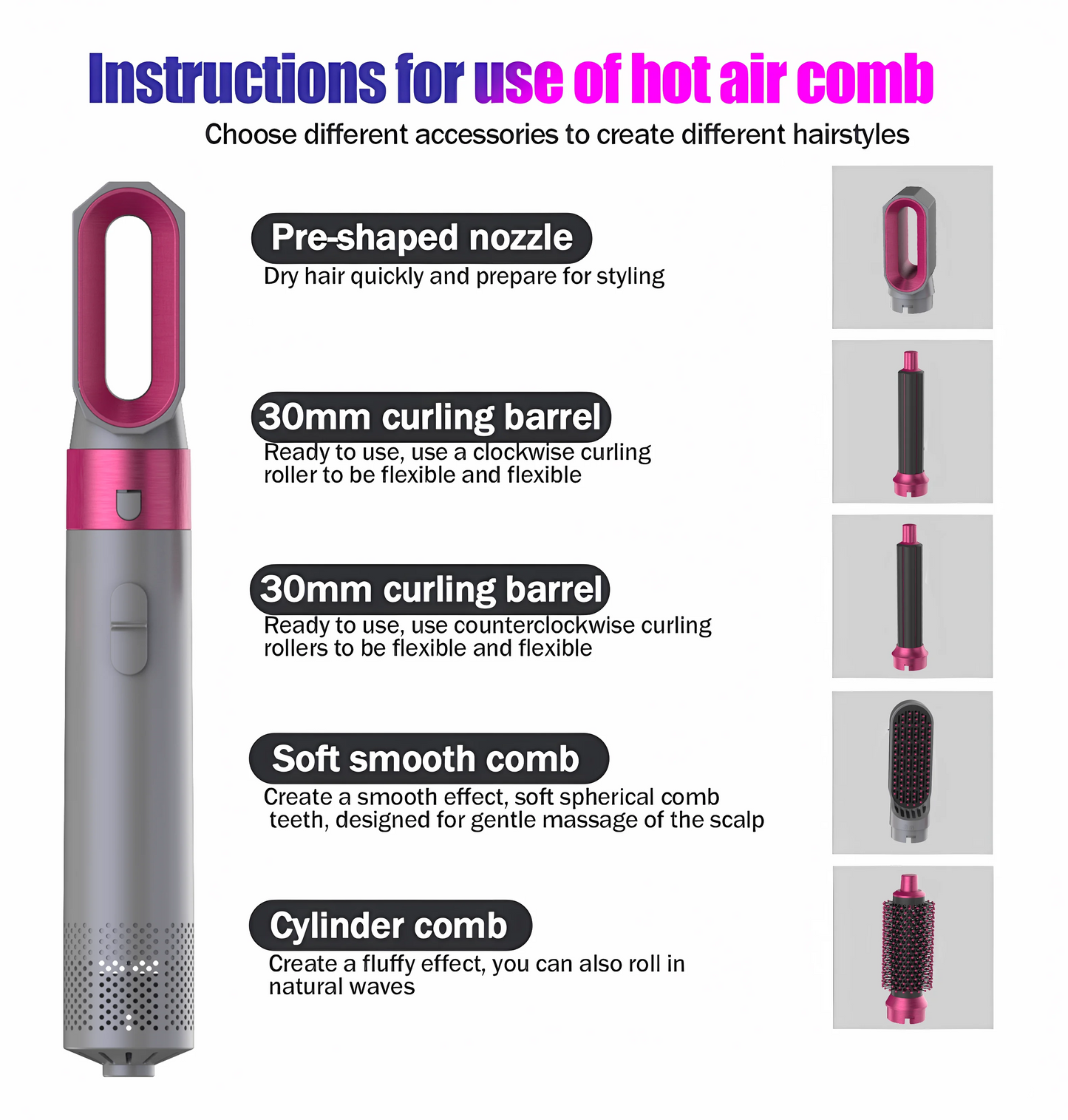 5 in 1  Low Noise Hair Styler  Professional  Hair Curling Straightening  Hair Drying  Hot Air Brushes 1000W