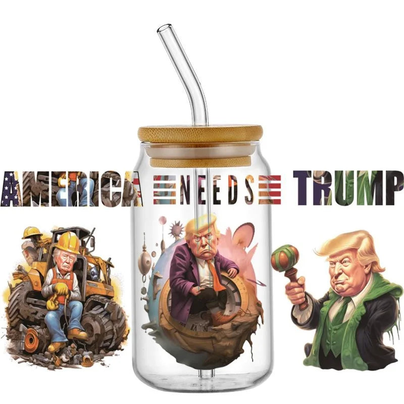 2024 Trump MAGA DIY Decals 3D transfers uvdtf crystal stickers 16oz uv dtf cup wraps for Libbey Glasses