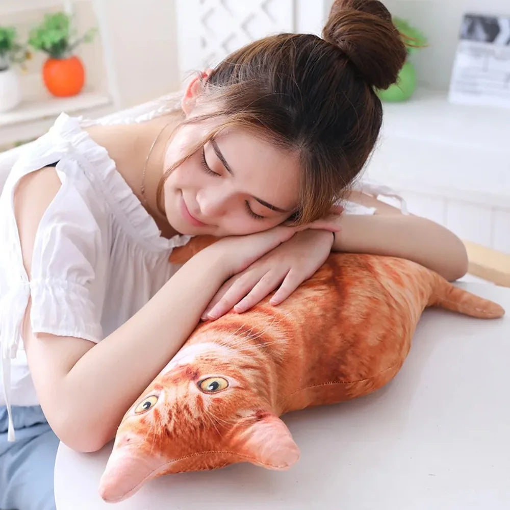 Cartoon Stuffed Kawaii Simulation Cat Plushie Pillow Realistic 3D Cat Doll Plush Plush Animals Toy Cushion for Kids Girls