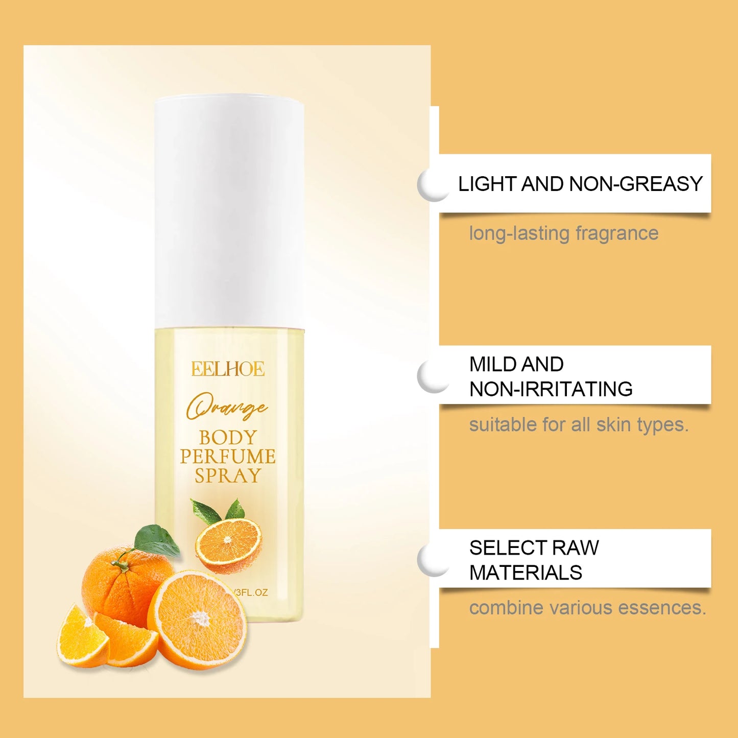 EELHOE Orange Body Perfume Spray Elegant Fresh Fragrance Keep Fragrance Portable Fruit Women's Spray 90ml 3 OZ