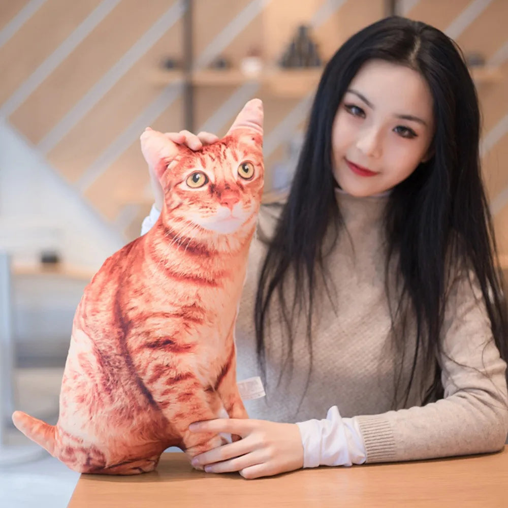 Cartoon Stuffed Kawaii Simulation Cat Plushie Pillow Realistic 3D Cat Doll Plush Plush Animals Toy Cushion for Kids Girls