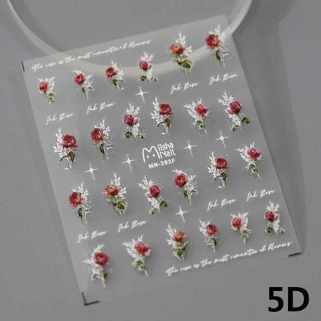 Gold Silver Pink Red Rose Flowers 3D Self Adhesive Nail Art Decorations Stickers High Quality Fashion Manicure Decals Wholesale