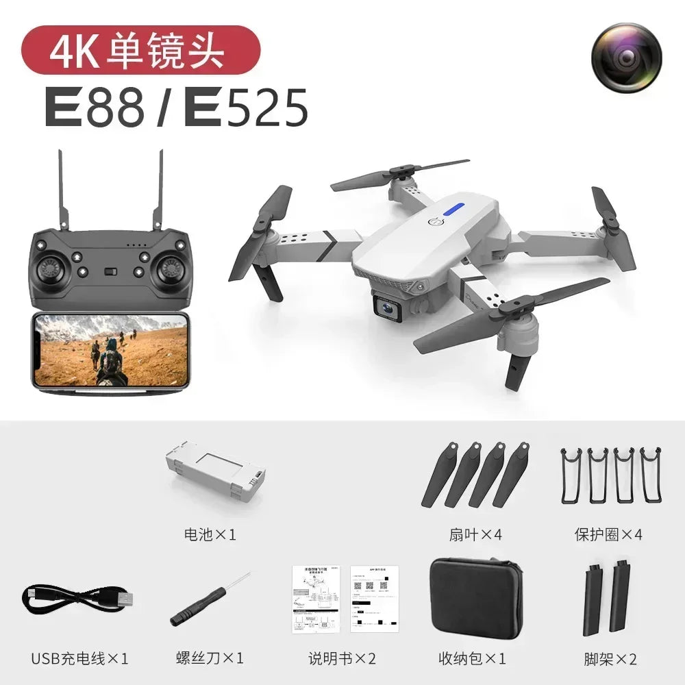 2024 E88Pro RC Drone 4K Professinal With 1080P Wide Angle HD Camera Foldable Helicopter WIFI FPV Height Hold Gift Toy