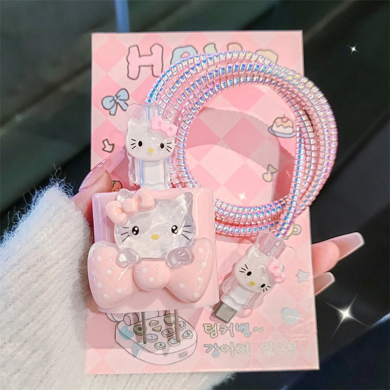 Hello Kitty Kuromi Charger Data Cable Case Protector And Winding Kit For Apple 18W 20W Fast Charger Adapter Phone Charger Case