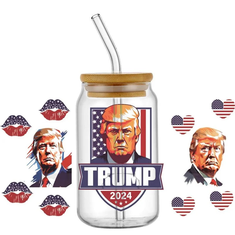 2024 Trump MAGA DIY Decals 3D transfers uvdtf crystal stickers 16oz uv dtf cup wraps for Libbey Glasses